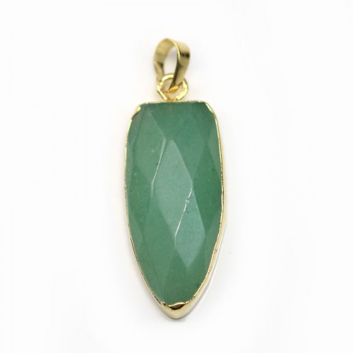 Pendentif d'aventurine, en forme de goutte pointu, serti en métal doré, 15 * 34mm x 1pc