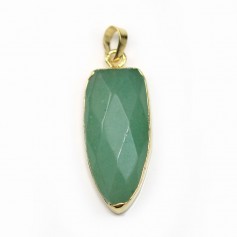 Pendentif d'aventurine, en forme de goutte pointu, serti en métal doré, 15 * 34mm x 1pc