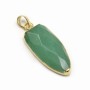 Pendentif d'aventurine, en forme de goutte pointu, serti en métal doré, 15 * 34mm x 1pc
