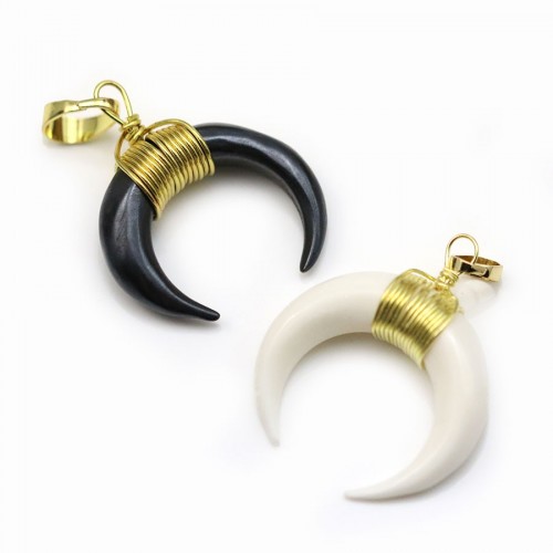 Pendentif en os, en forme de corne, avec fil en métal x 1pc