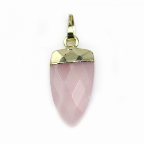 Pendant in pink quartz, set in gold metal, 10 * 18 mm x 1pc