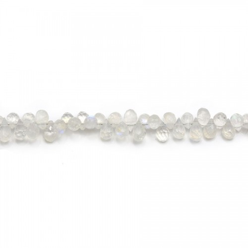 Moonstone, in the shape of a faceted briolette, 3.5 * 5.5mm x 22cm