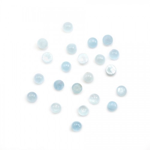 Cabochon Aquamarine, round-shaped 3mm x 2pcs