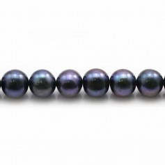 Perles de culture d'eau douce, bleue foncée, ronde, 8-9mm x 4pcs
