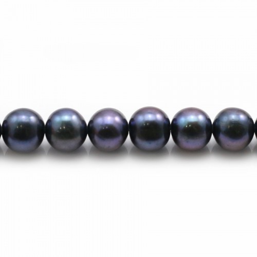 Freshwater cultured pearls, dark blue, half-round, 7-8mm x 40cm