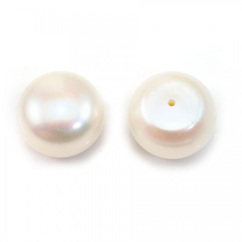 Pearl freshwater white round plat 13-14mm  demi tron 1.0mm  x 1pc
