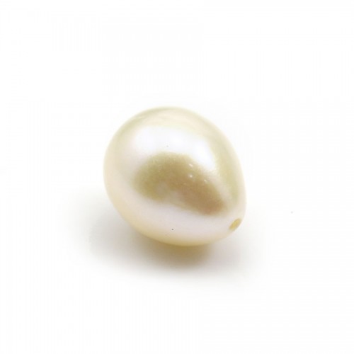 Perle de culture d'eau douce,  semi-percée, blanche, olive, 9-10mm x 1pc