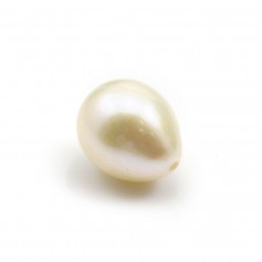 Perle de culture d'eau douce,  semi-percée, blanche, olive, 9-10mm x 1pc