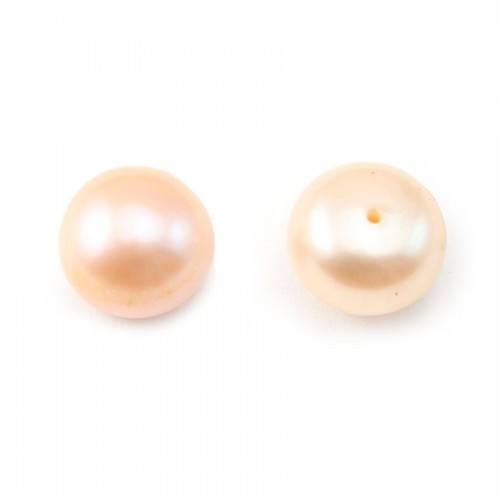 Pearl freshwater saumon round plat 8-9mm  demi tron 1.0mm  x 2pcs