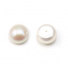 Perle de culture d'eau douce blanche semi percée, blanche, bouton, 15-16mm x 1pc
