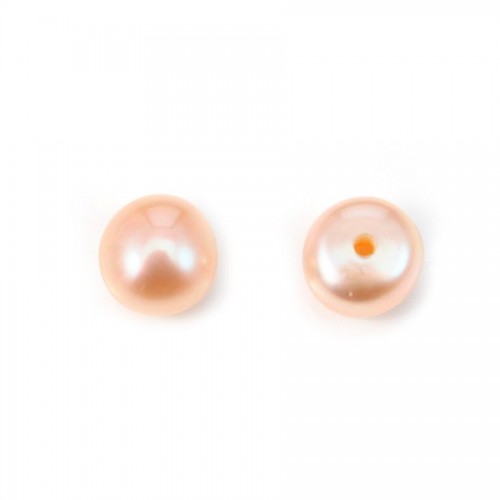 Semi-perforated Pearl freshwater salmon round plat  6-6.5mm x 2pcs