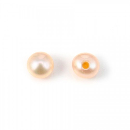 Semi-perforated Pearl freshwater salmon round plat 3.5-4mm  x 2pcs