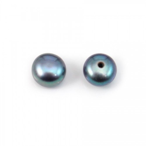 Perles de culture d'eau douce, semi-percée, bleu foncé, bouton, 6mm x 2pcs