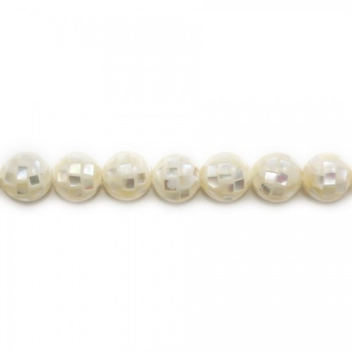 Round white mosaic mother of pearl, size 8mm x 40cm