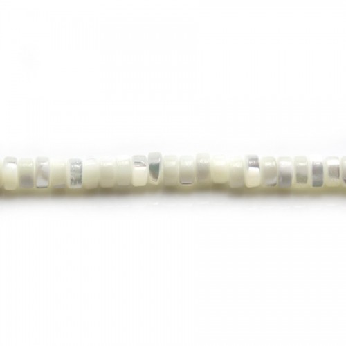 White mother-of-pearl flattened round beads on thread 3x8mm x 40cm