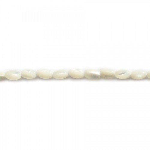 Nacre blanche en perles ovales sur fil 3mm x 40cm