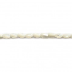 Nacre blanche en perles ovales sur fil 3mm x 40cm