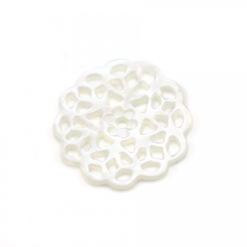 Nacre de couleur blanche, en forme de fleur, de taille 18mm x 1pc