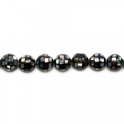 White mother-of-pearl round beads on thread 8mm x 40cm