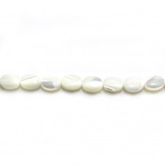 White mother-of-pearl flattened round beads on thread 3x8mm x 40cm