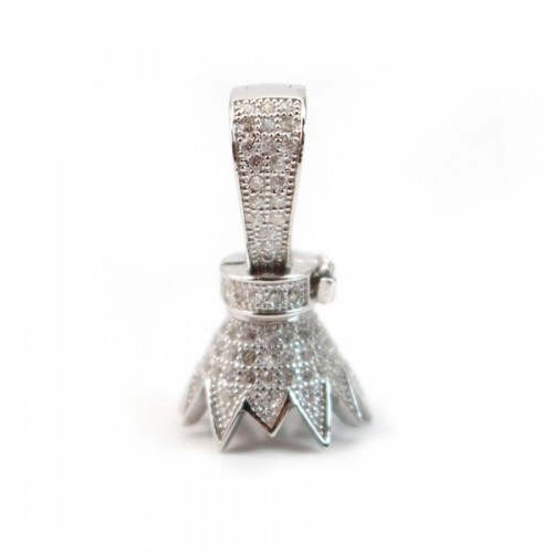 Attach pompom with strass ,sterling silver 925 rhodium,23mm x 1pc