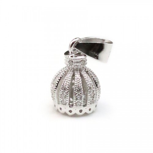 Attach pompom with strass ,sterling silver 925 rhodium,20mm x 1pc