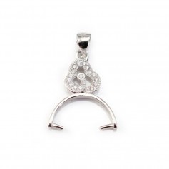 Bélière avec strasse, Argent 925 Rhodié 14x22mm  x1pc