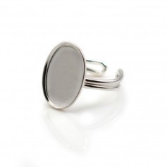 Bague réglable en argent 925, avec un support oval 13x18mm x 1pc