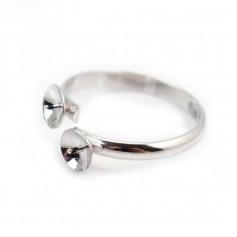 Argent 925 support bague réglable pour double perles semi-percées x 1pc 