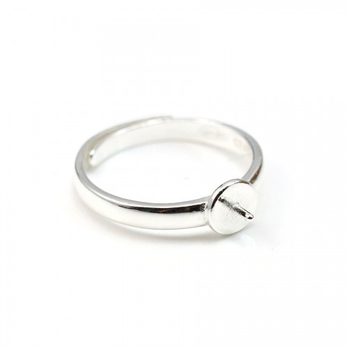 Bague réglable avec socle plat et tige, en argent 925, pour perles semi-percées x 1pc