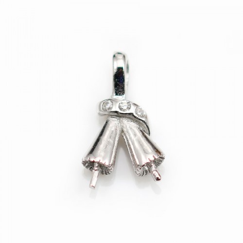 Argent 925 Rhodié Bélière  pour deux perles 16mm x 5 pcs