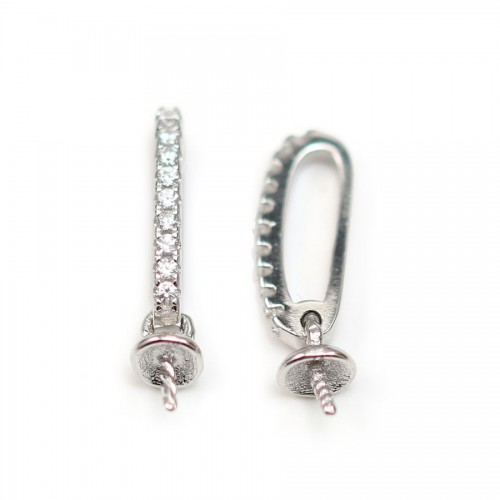 Bélière en argent 925 rhodié 5x14mm & zirconium coupelle 4mm x 1pc