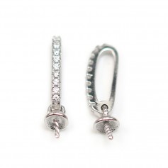 Bélière en argent 925 rhodié 5x14mm & zirconium coupelle 4mm x 1pc