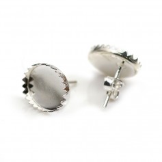 Clous d'oreilles plateau rond pour cabochon 10x14mm en argent 925  x 2pcs