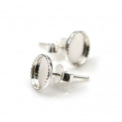 Clous d'oreilles plateau rond pour cabochon 8mm en argent 925  x 2pcs
