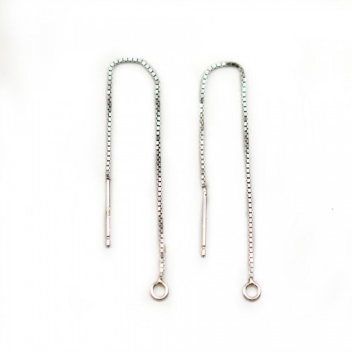 Mesh of earrings square 0.65x75mm sterling silver 925 x 2pcs