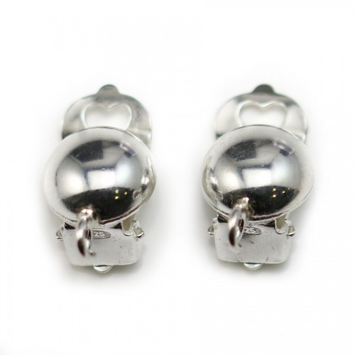 Clip Earrings half beads with ring 4mm, Sterling Silver 925 , 16.5x10mm  x 2pcs 