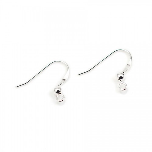 Argent 925 Crochet boucle D'oreilles avec une boule x 2pcs