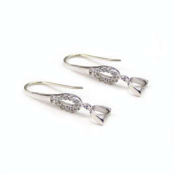 Argent  925 Rhodié Crochet boucle  D'oreille & Zirconium 32x9mm x 2 st