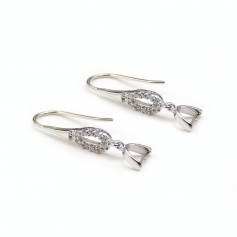 Argent  925 Rhodié Crochet boucle  D'oreille & Zirconium 32x9mm x 2pcs