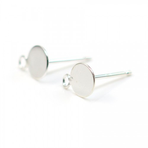 Flat ear studs with ring 925  6mm  x 2pcs