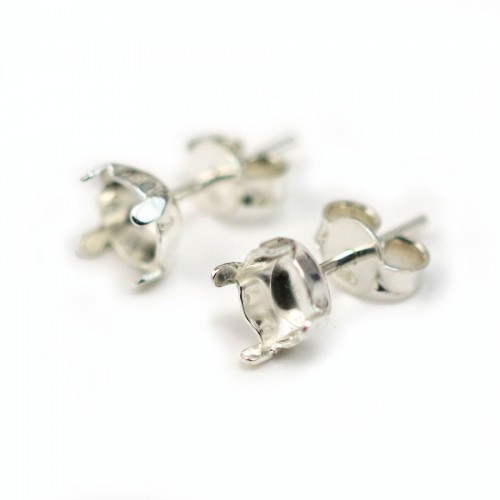 clous d'oreilles porte-cabochon argent 925  6.5mm x 2pcs