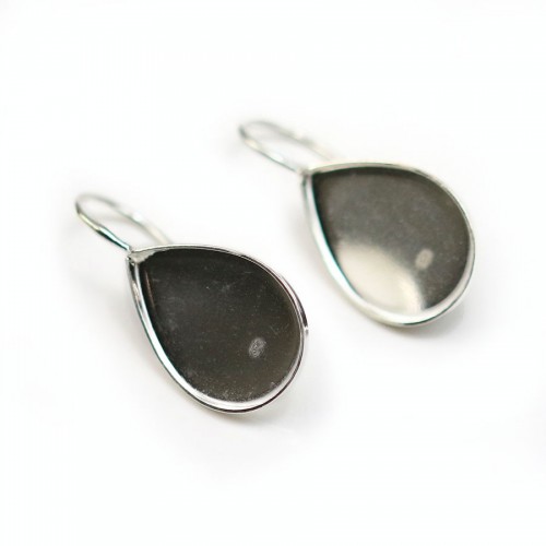 Earwires with drop flat back setting , Sterling Silver 925 , 13x18mm  x 2pcs 