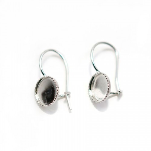 Crochet d'oreille en argent 925, porte cabochon 8mm x 2pcs