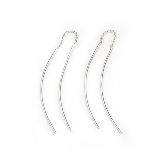 Clou d'oreille pendant avec chaîne, en argent 925 rhodié, 40mm x 2pcs