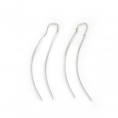 Clou d'oreilles pendant avec chaîne, en argent 925 rhodié, 40mm x 2pcs