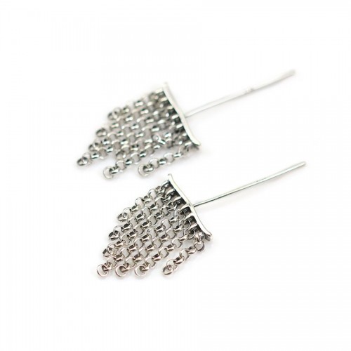 Clou d'oreille avec chaînette pendante, en argent 925 rhodié, 15mm x 2pcs