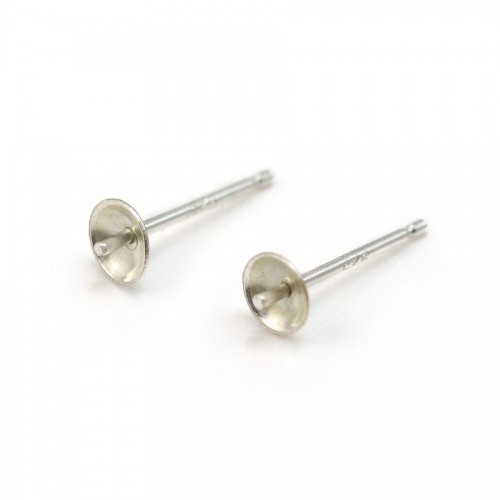 Clous D'oreilles pour perles semi-percées, Argent 925  4mm  X4 pcs 