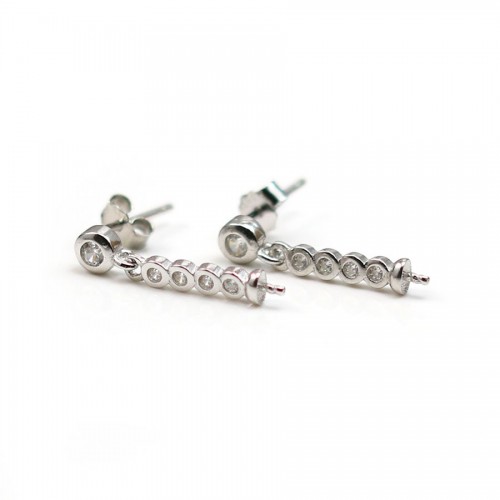 Ear stud silver 925 rhodié zirconium, 4x17mm, small dish 2.5x3mm x 2pcs
