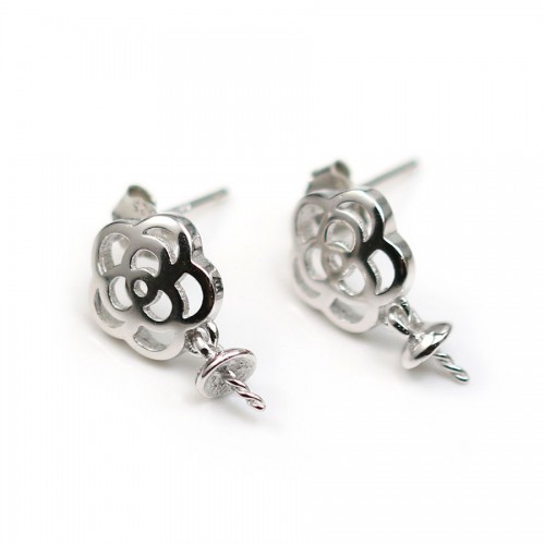 Ear stud flower, 9x12mm, small dish 4mm x 2pcs